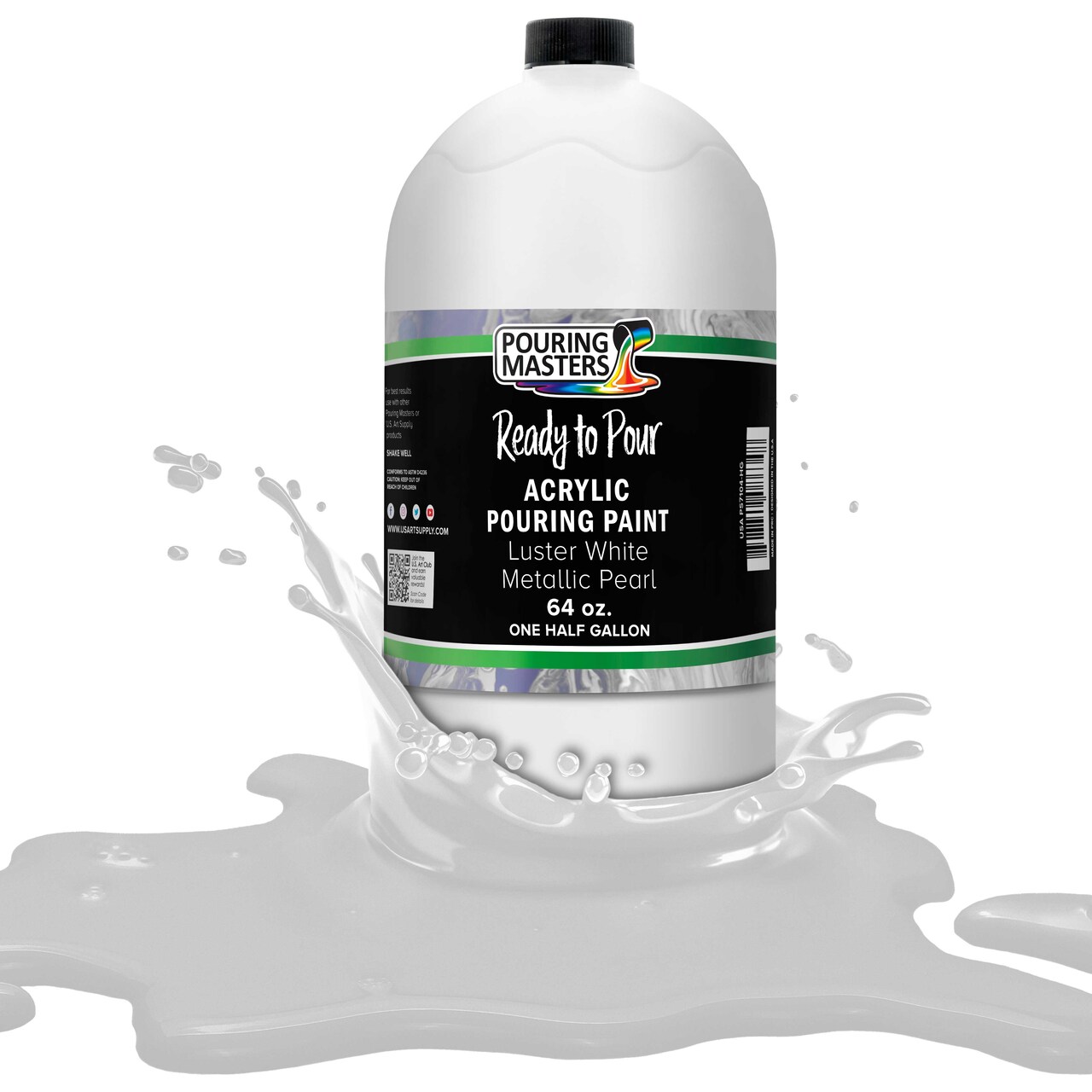 Pouring Masters Luster White Metallic Pearl Ready to Pour Acrylic Pouring Paint - Premium 64-Ounce Pre-Mixed Fluid Acrylic Paint - Fluid Art Supplies for Canvas, Wood, Paper, Tile & Rocks